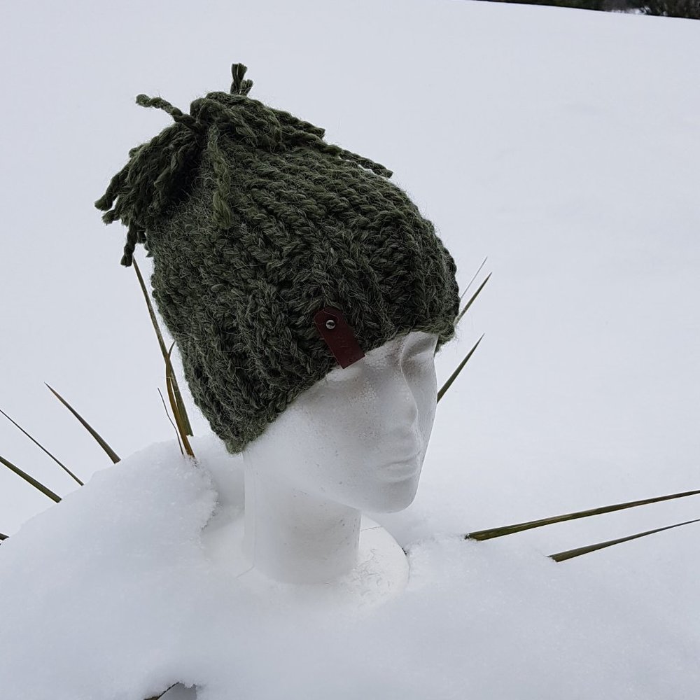 Hand Knitted winter Hat, wool made, army green